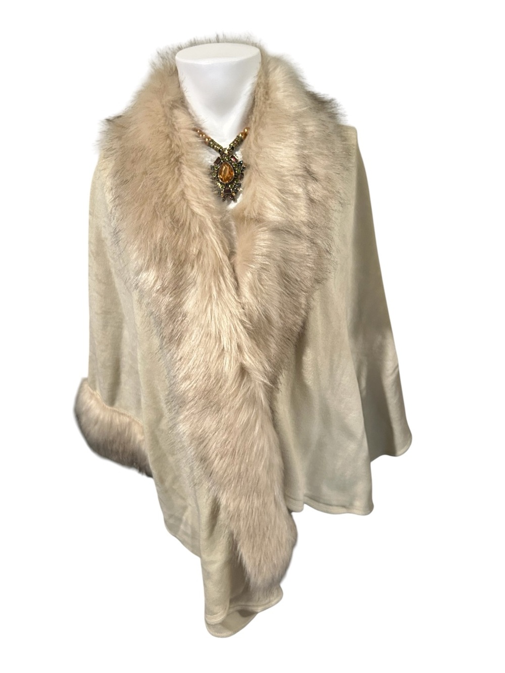 Dolce Cabo Beige Faux Fur Trim Cape